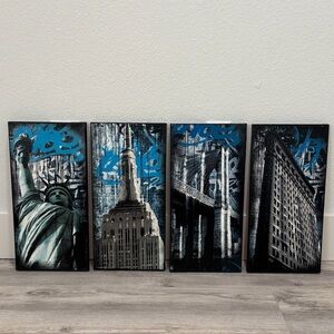 Set of 4 New York City Themed Wall Art Canvas Panels 🎨🖌️